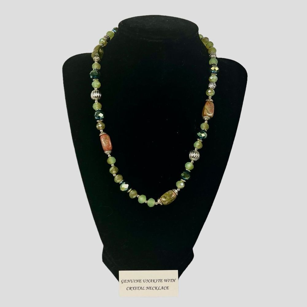 New Skyline Collection Genuine Unakite with Crystal Necklace
